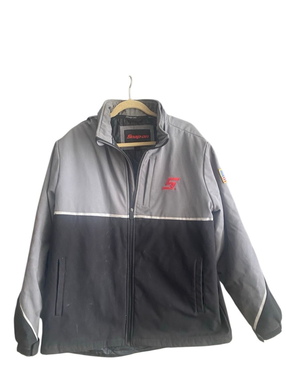 Snap On Tools Men’s Canvas Jacket Grey Black Work Jacket American Flag.  Size XL